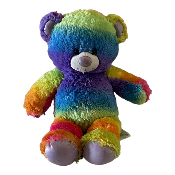 BUILD A BEAR Multicolor BAB Plush Bright Rainbow Stripe Sparkle Bear‎ - Picture 1 of 7